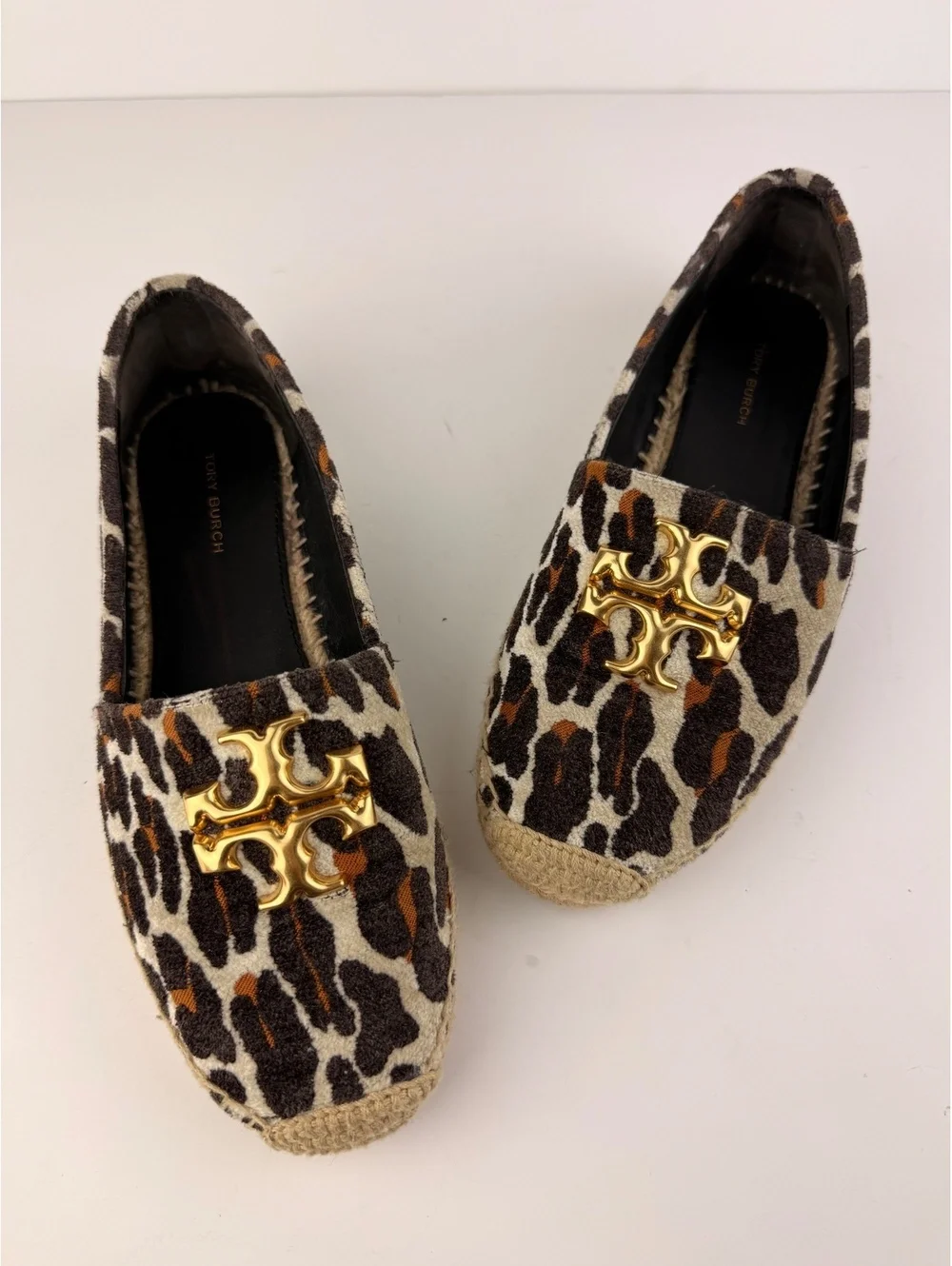 Tory Burch Eleanor Leopard Jacquard Velvet Espadrilles Loafers Size 7.5